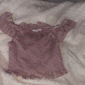 All in Favor Pink Floral Off-Shoulder Blouse